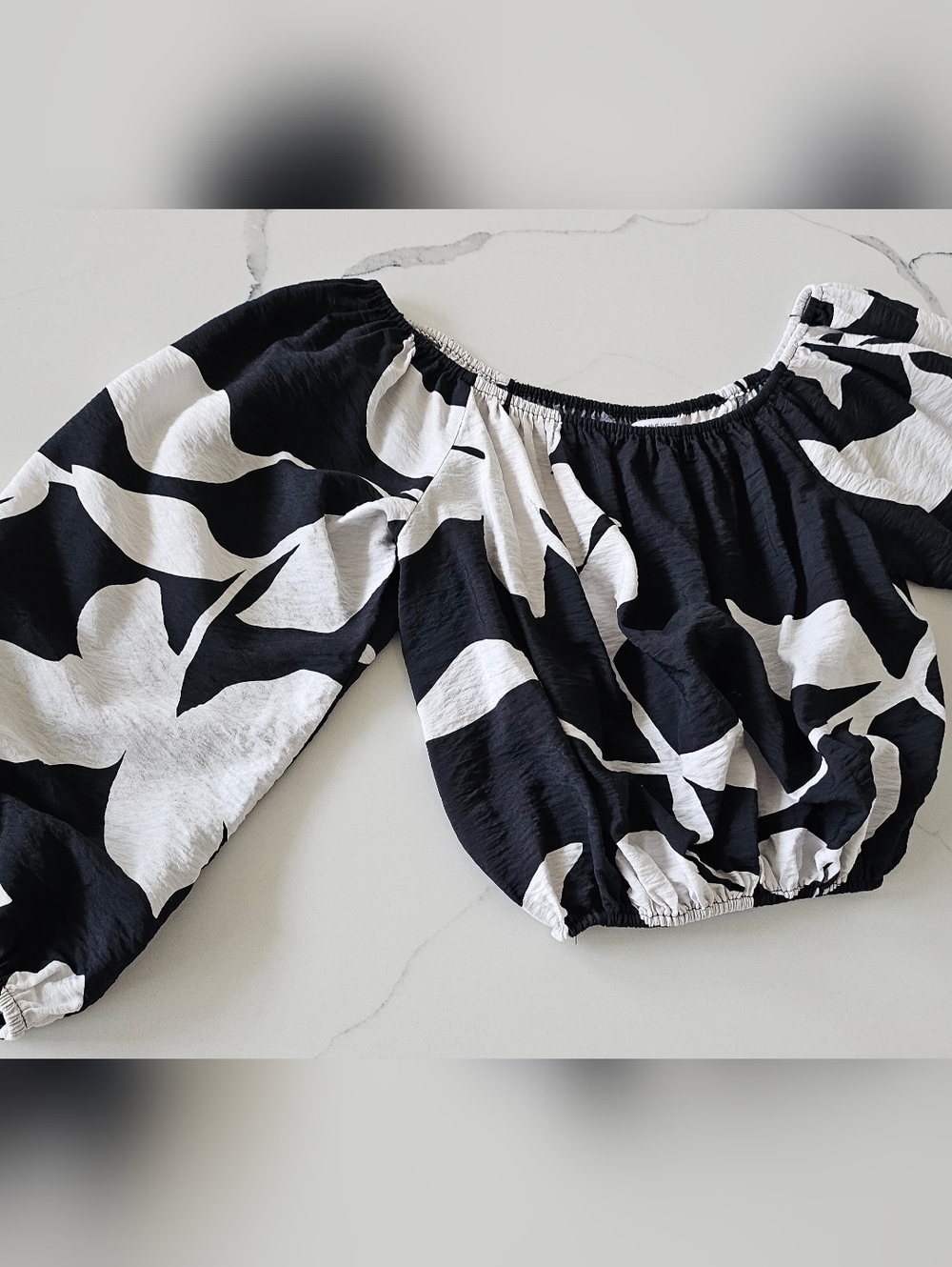 Nine West Black and White Off-Shoulder Cropped Top